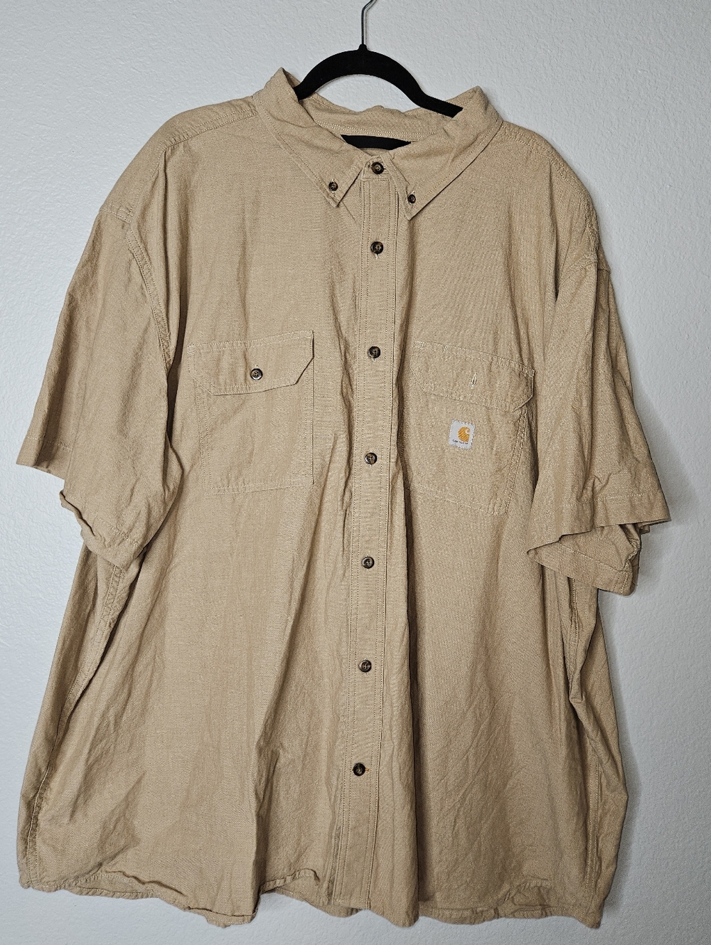 Carhartt Men's 4XL Loose Fit Short Sleeve Button Down Shirt Tan Brown